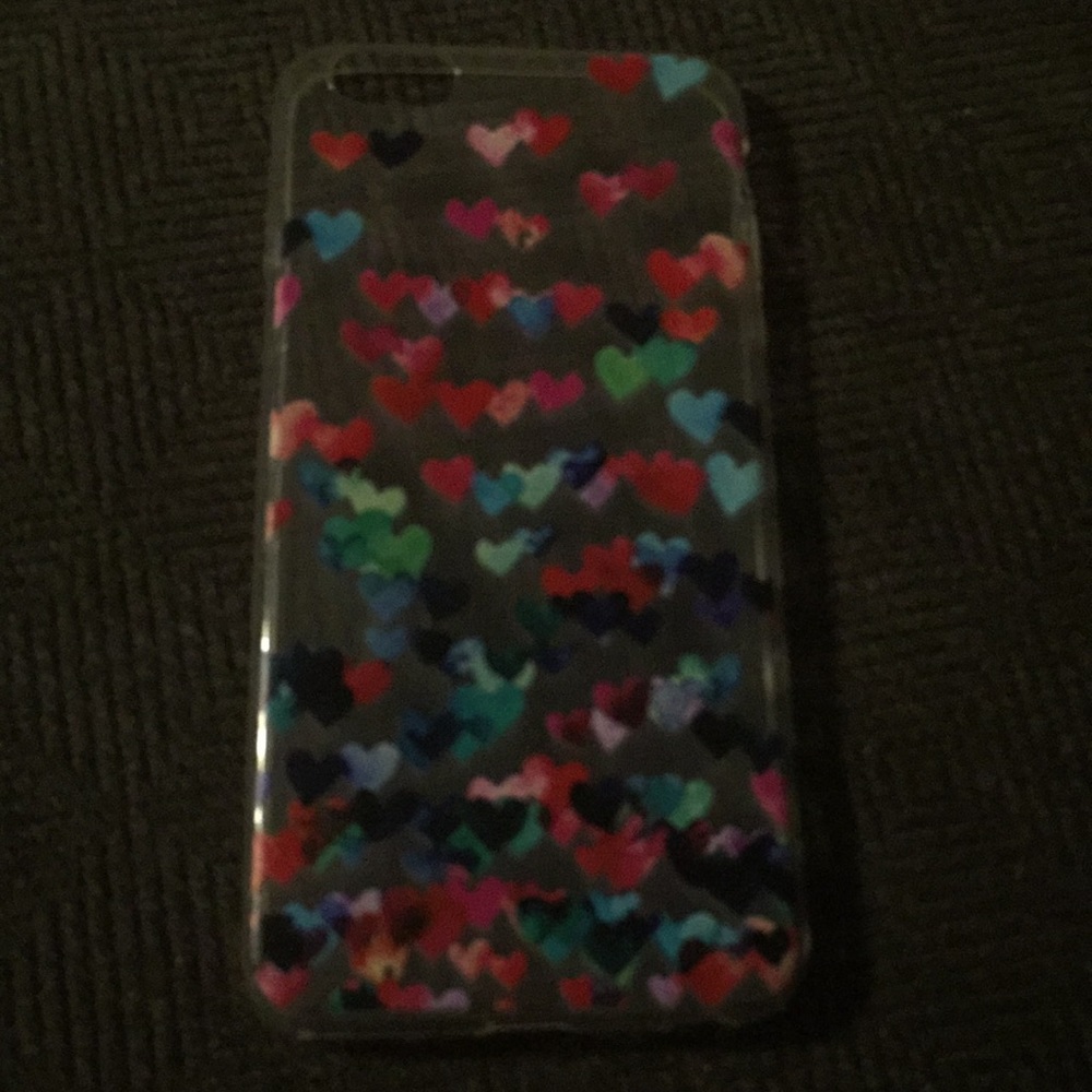 Clear iPhone 8plus phone case with colorful hearts